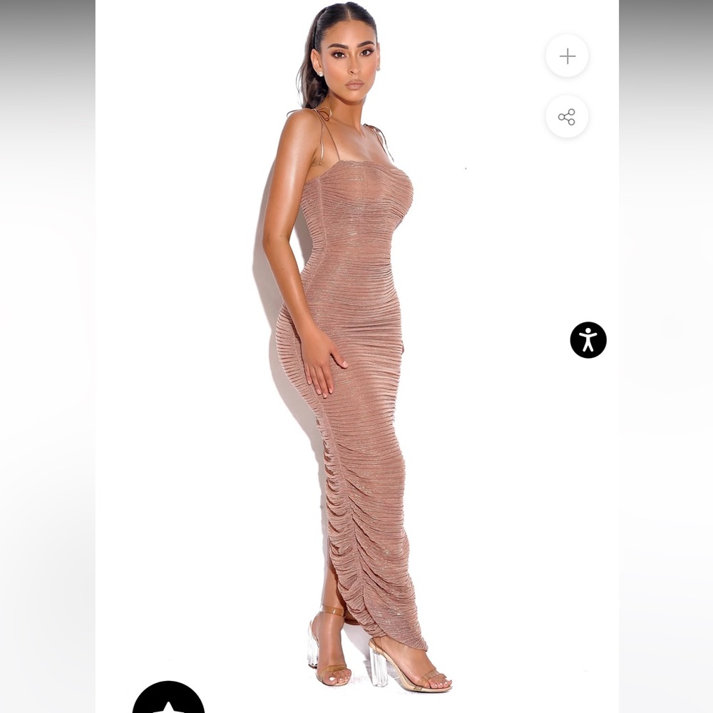 Miss circle Rose Gold Ruched Chiffon Long Maxi Dress